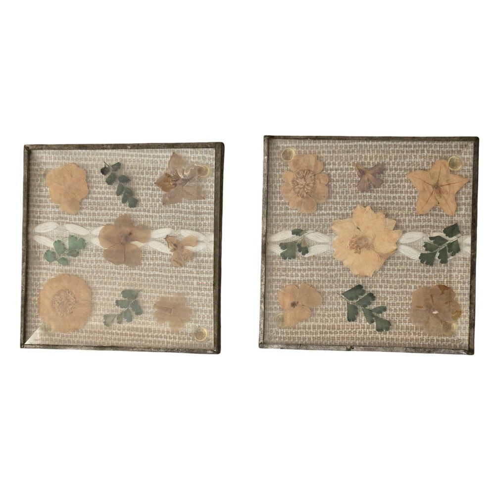 Vintage Glass Coasters  Pressed Flowers Set of 2 Botanical Dried Floral Art 4x4